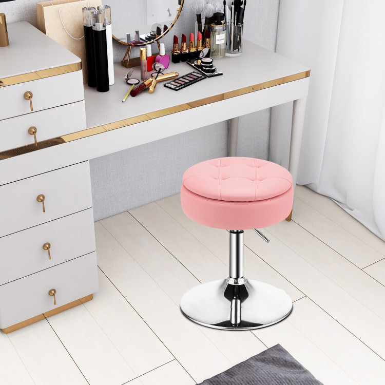 Adjustable 360° Swivel Storage Vanity Stool with Removable Tray-PinkCostway Gallery View 2 of 10
